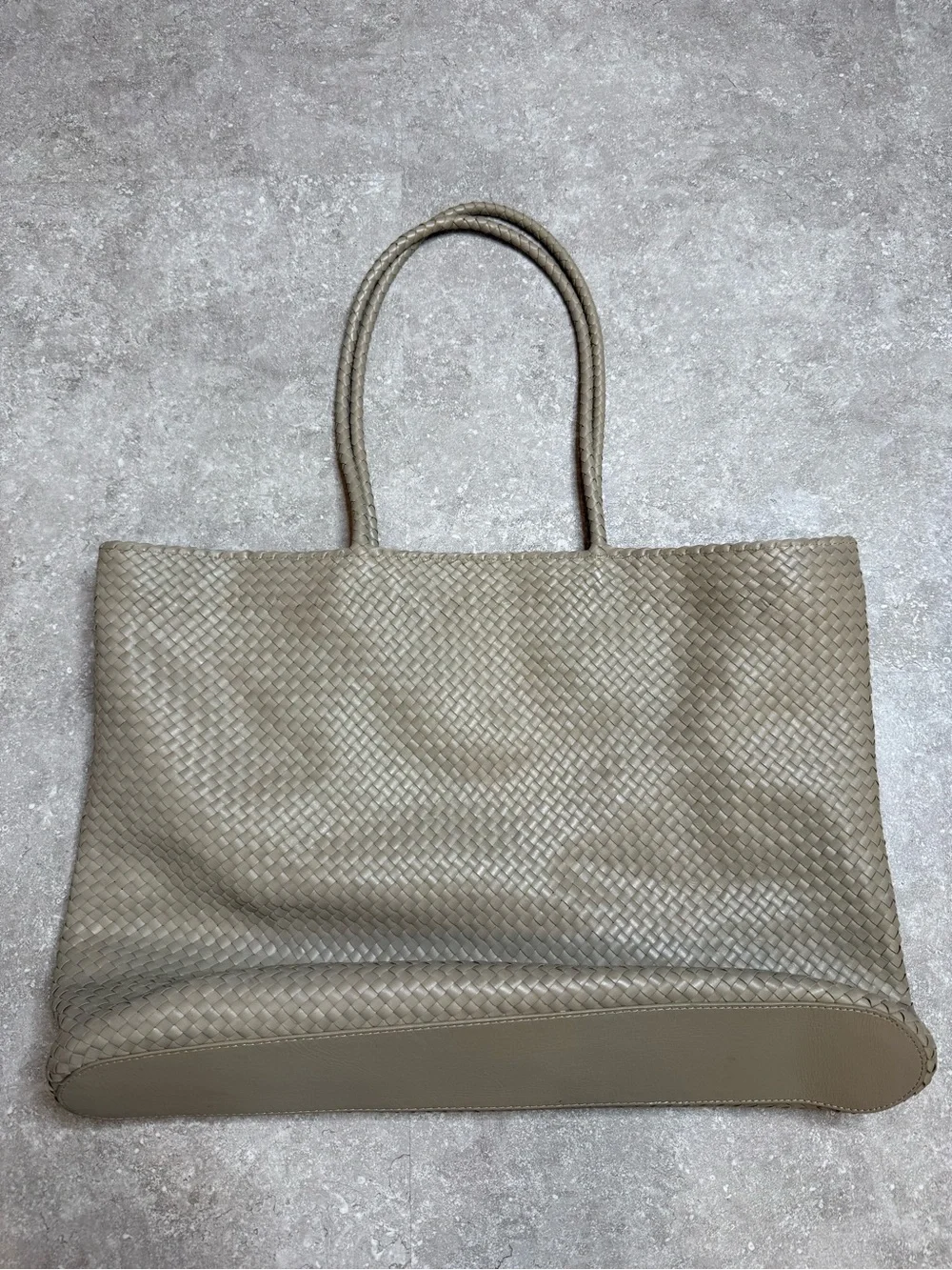 Quince Siena Handwoven Tote Italian Leather Tote in Light Grey Taupe